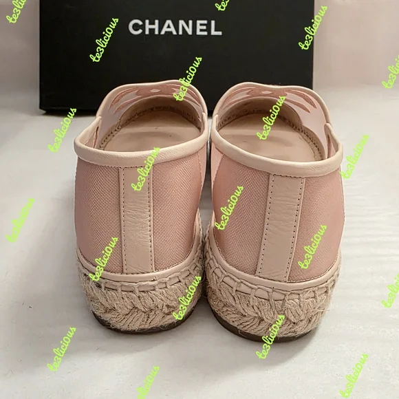 CHANEL 19P PINK MESH GROSSGRAIN ESPADRILLES - Picture 5 of 12